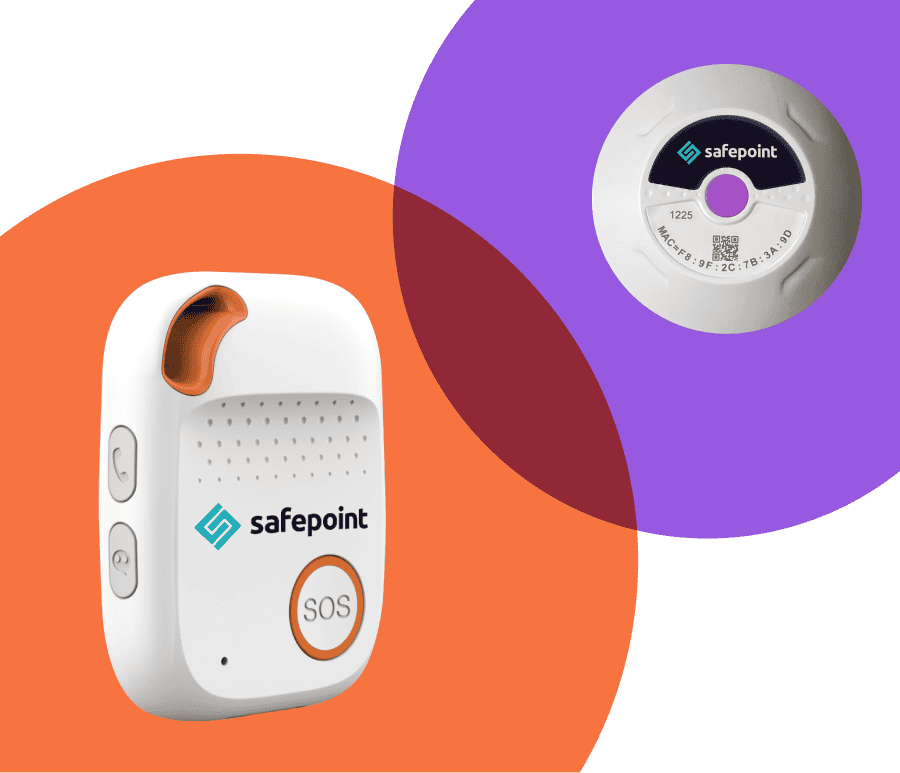 A lone worker device next to a location beacon