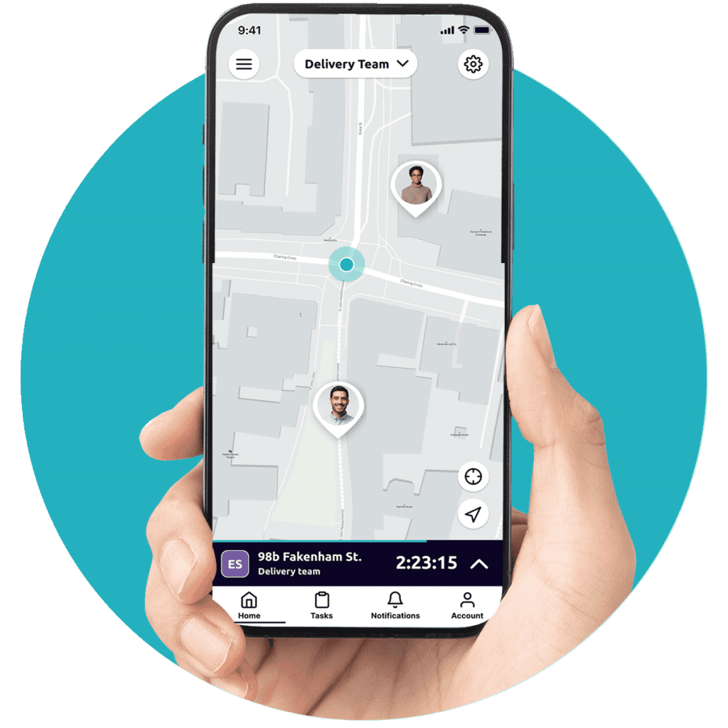 A hand holding a phone with the Safepoint lone worker app open