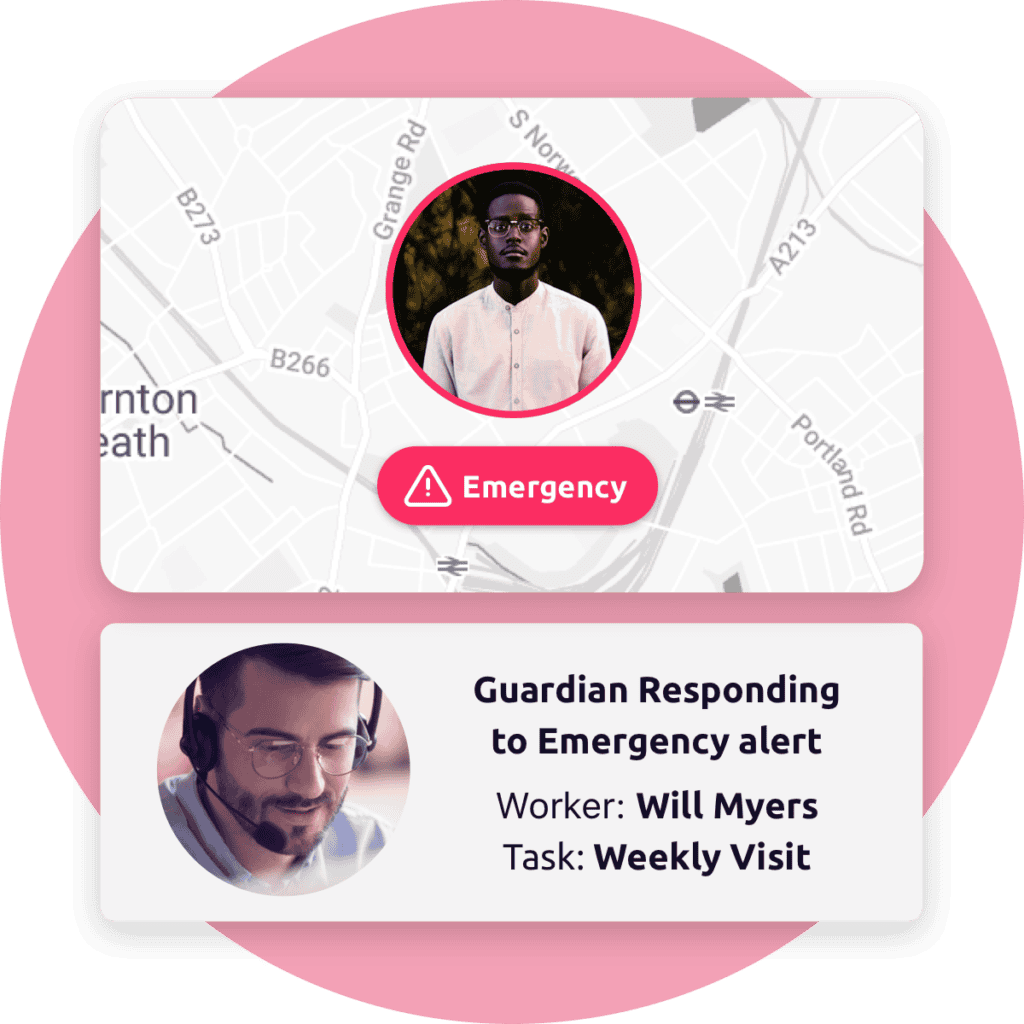 A lone worker's alarm being responded to by the response centre