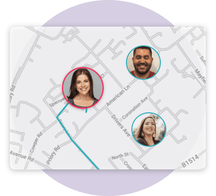 Lone working employees on a dashboard map