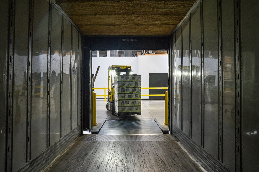 a forklift in a storage unit