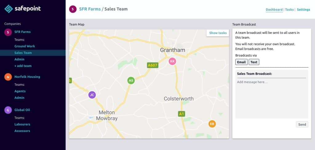 Safepoint web portal lone worker dashboard